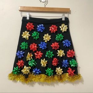 Ugly Christmas Sweater Skirt with Bows and Tinsel